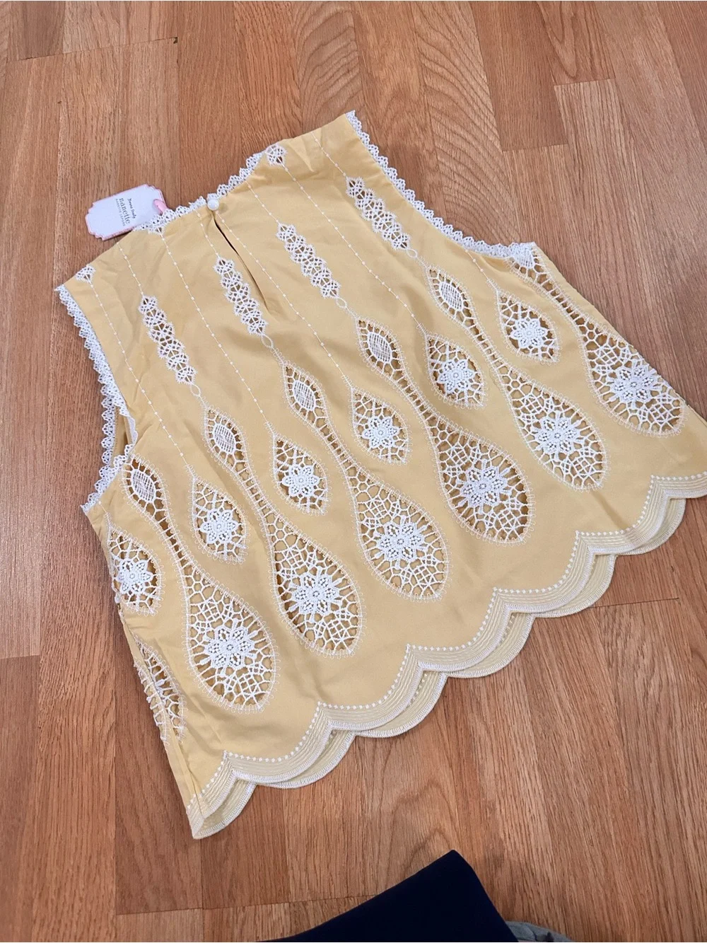 Nanette Lepore Pale Yellow Cotton Top with White Crochet Trim